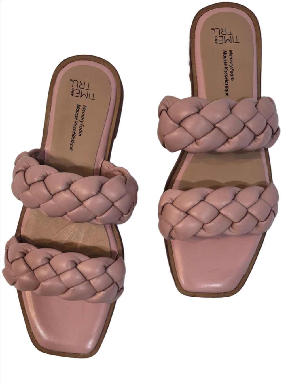 Time and Tru Braided Double-Strap Slide Sandals in Blush Pink